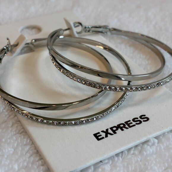 NWT Express Dual Hoop Silver Earrings Jewelry - Picture 4 of 7